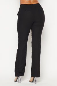 Linen Gold Drawstring Wide Leg Pants - Black - SohoGirl.com