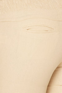 Linen Ruched Drawstring Wide Leg Pants - Taupe - SohoGirl.com