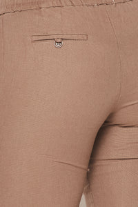 Linen Gold Drawstring Wide Leg Pants - Mocha - SohoGirl.com