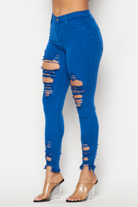 Vibrant High Waist Distressed Jeans - Royal Blue - SohoGirl.com