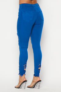 Vibrant High Waist Distressed Jeans - Royal Blue - SohoGirl.com