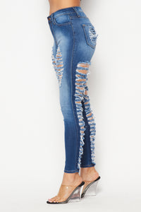 Back Ladder Cut Out High Waisted Skinny Jeans - Medium Wash - SohoGirl.com