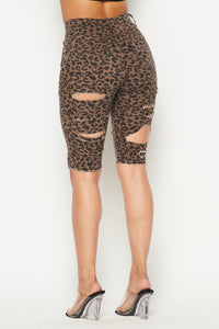 Cheeky Distressed Bermuda Shorts - Leopard - SohoGirl.com