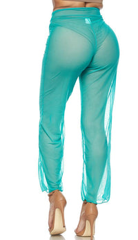 Aqua Front Tie Mesh Cover Up Pants - SohoGirl.com