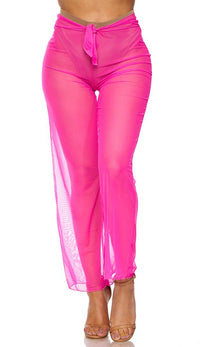 Hot Pink Front Tie Mesh Cover Up Pants - SohoGirl.com