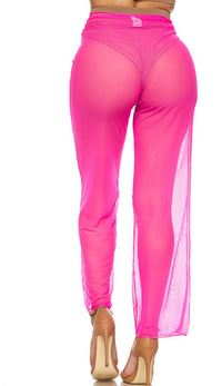 Hot Pink Front Tie Mesh Cover Up Pants - SohoGirl.com