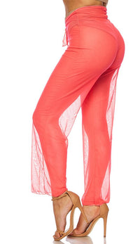 Coral Front Tie Mesh Cover Up Pants - SohoGirl.com