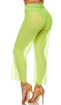 Neon Green Front Tie Mesh Cover Up Pants - SohoGirl.com