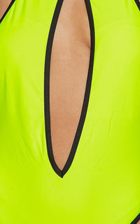 Contrast Trim Cut Out Swimsuit - Neon Yellow-Black - SohoGirl.com