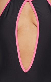 Contrast Trim Cut Out Swimsuit - Black-Pink - SohoGirl.com