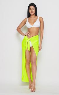 Neon Open Front Sheer Cover Up Skirt - Yellow - SohoGirl.com