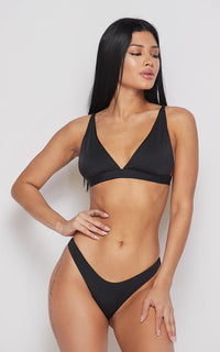 Seamless Triangle Top and Bikini Thong Set - Black - SohoGirl.com