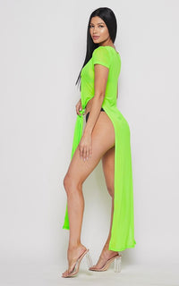 Neon Double Slit Sheer Maxi Cover Up - Green - SohoGirl.com