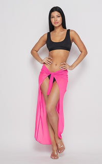 Neon Open Front Sheer Cover Up Skirt - Pink - SohoGirl.com