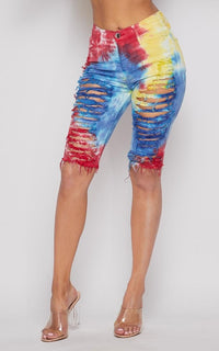 Vibrant Distressed Bermuda Shorts - Circus Tie-Dye - SohoGirl.com