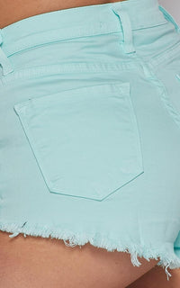 High Waisted Distressed Denim Shorts - Mint Blue - SohoGirl.com