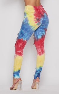 Distressed Ankle High Waisted Skinny Jeans - Circus Tie-Dye - SohoGirl.com