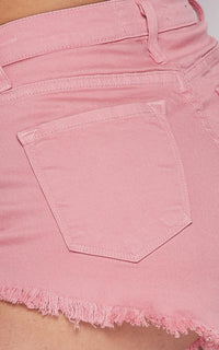 High Waisted Distressed Denim Shorts - Blush - SohoGirl.com