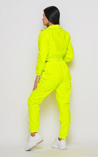 Neon Windbreaker Tracksuit Pants Set - Yellow - SohoGirl.com