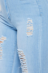 High Waisted Super Distressed Bell Bottom Jeans - Light Denim - SohoGirl.com