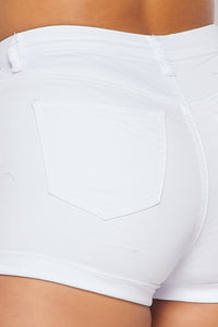 Destructed High Waisted Denim Shorts - White - SohoGirl.com