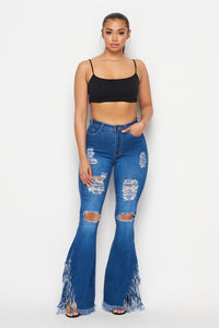 High Waisted Super Distressed Bell Bottom Jeans - Medium Denim - SohoGirl.com