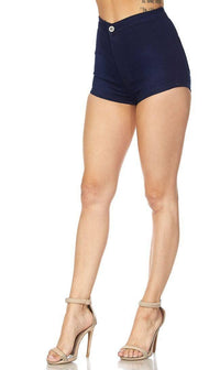Dark Blue Solid High Waisted Shorts - SohoGirl.com