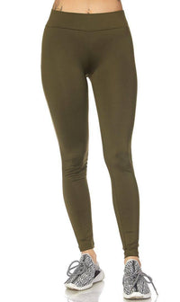 Olive Basic High Waisted Nylon Sport Leggings - SohoGirl.com