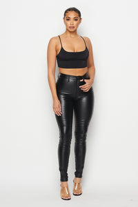 Classic High Waisted Faux Leather Skinny Jeans - Black - SohoGirl.com