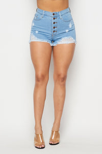 5-Button Distressed Denim Shorts - Light Wash - SohoGirl.com