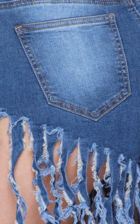 High Waisted Frayed Tassel Denim Shorts - Medium - SohoGirl.com