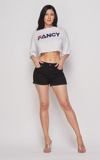 Stretchy Mid Rise Cuffed Denim Shorts - Black - SohoGirl.com