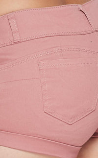 Stretchy 3-Button Cuffed Denim Shorts - Mauve - SohoGirl.com