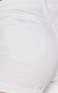 Stretchy Mid Rise Cuffed Denim Shorts - White - SohoGirl.com