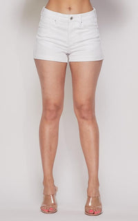 Stretchy Mid Rise Cuffed Denim Shorts - White - SohoGirl.com