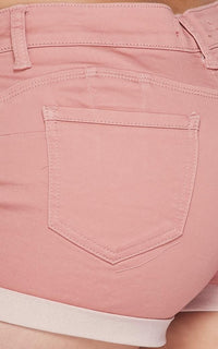 Stretchy Mid Rise Cuffed Denim Shorts - Mauve - SohoGirl.com