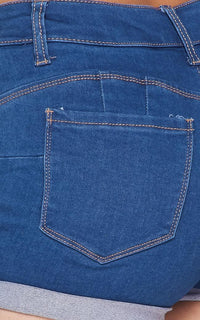 Stretchy Mid Rise Cuffed Denim Shorts - Medium Denim - SohoGirl.com