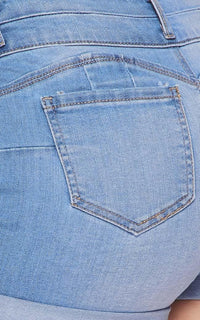Stretchy 2-Button Cuffed Denim Shorts - Light Denim - SohoGirl.com