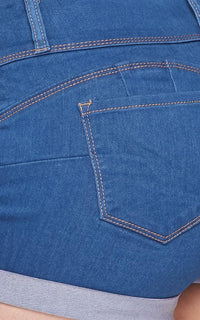 Stretchy 3-Button Cuffed Denim Shorts - Medium Denim - SohoGirl.com