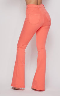 High Waisted Bell Bottom Jeans - Coral - SohoGirl.com