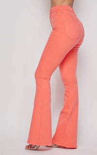 High Waisted Bell Bottom Jeans - Coral - SohoGirl.com