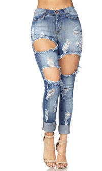 High Waisted Super Distressed Cut Out Skinny Jeans - SohoGirl.com