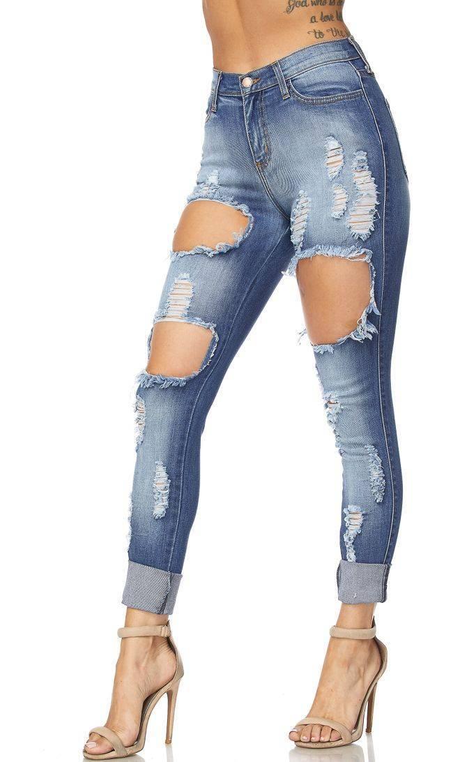 High Waisted Super Distressed Cut Out Skinny Jeans – SohoGirl.com