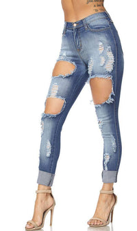 High Waisted Super Distressed Cut Out Skinny Jeans - SohoGirl.com
