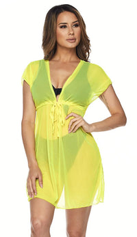 Yellow Short Sleeve Mesh Cover Up Dress - SohoGirl.com