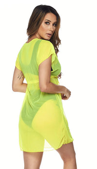 Yellow Short Sleeve Mesh Cover Up Dress - SohoGirl.com