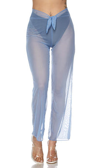Light Blue Front Tie Mesh Cover Up Pants - SohoGirl.com