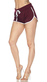 Side Stripe Comfy Drawstring Shorts - Burgundy - SohoGirl.com