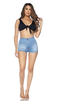 Solid High Waisted Shorts in Light Blue - SohoGirl.com