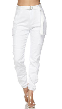 Belted Cargo Jogger Pants in White (Plus Sizes Available) - SohoGirl.com